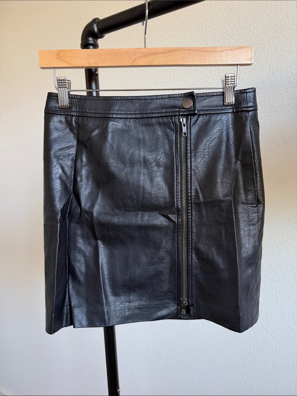 free press Black Faux Leather Zip-Front Mini Skirt - Size XS